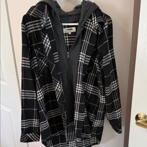 Ci Sono Black & Gray Plaid Hooded Jean-Style Jacket
